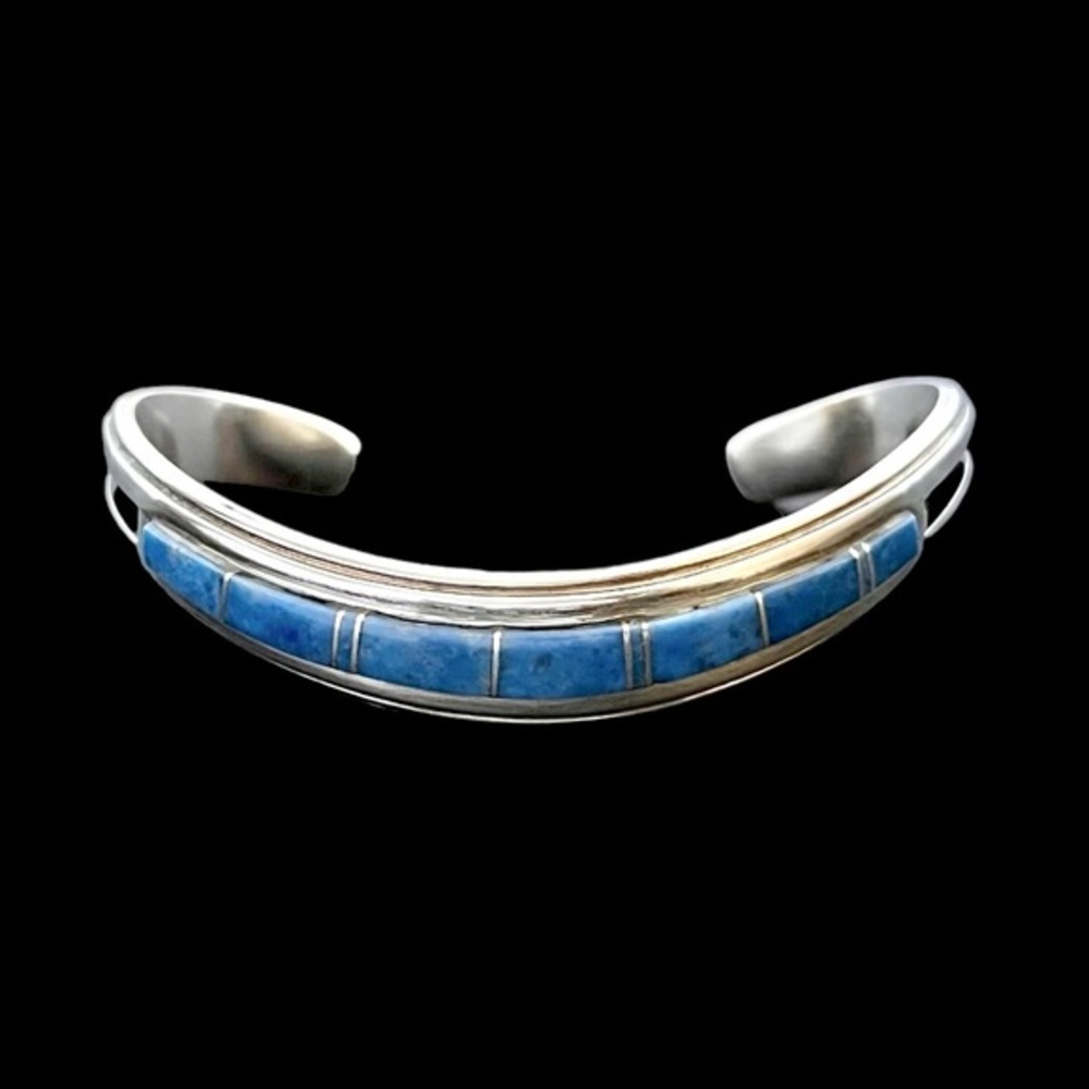 Native American signed sterling silver sodalite cuff bracelet